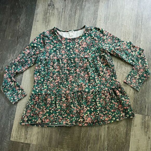 J Crew Crewcuts Green Floral Long Sleeve Top Girls Large - Picture 1 of 5